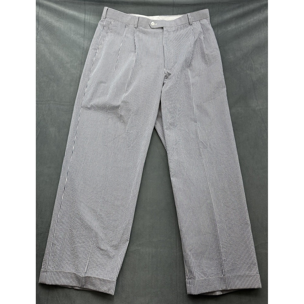 Brooks Brothers Seersucker Pants Men's‎ 37x31 Blue Pleated Cuffed Cotton Preppy